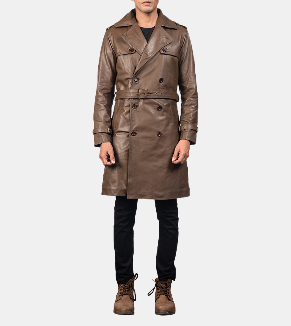  Kian Men's Brown Notched Leather Coat 