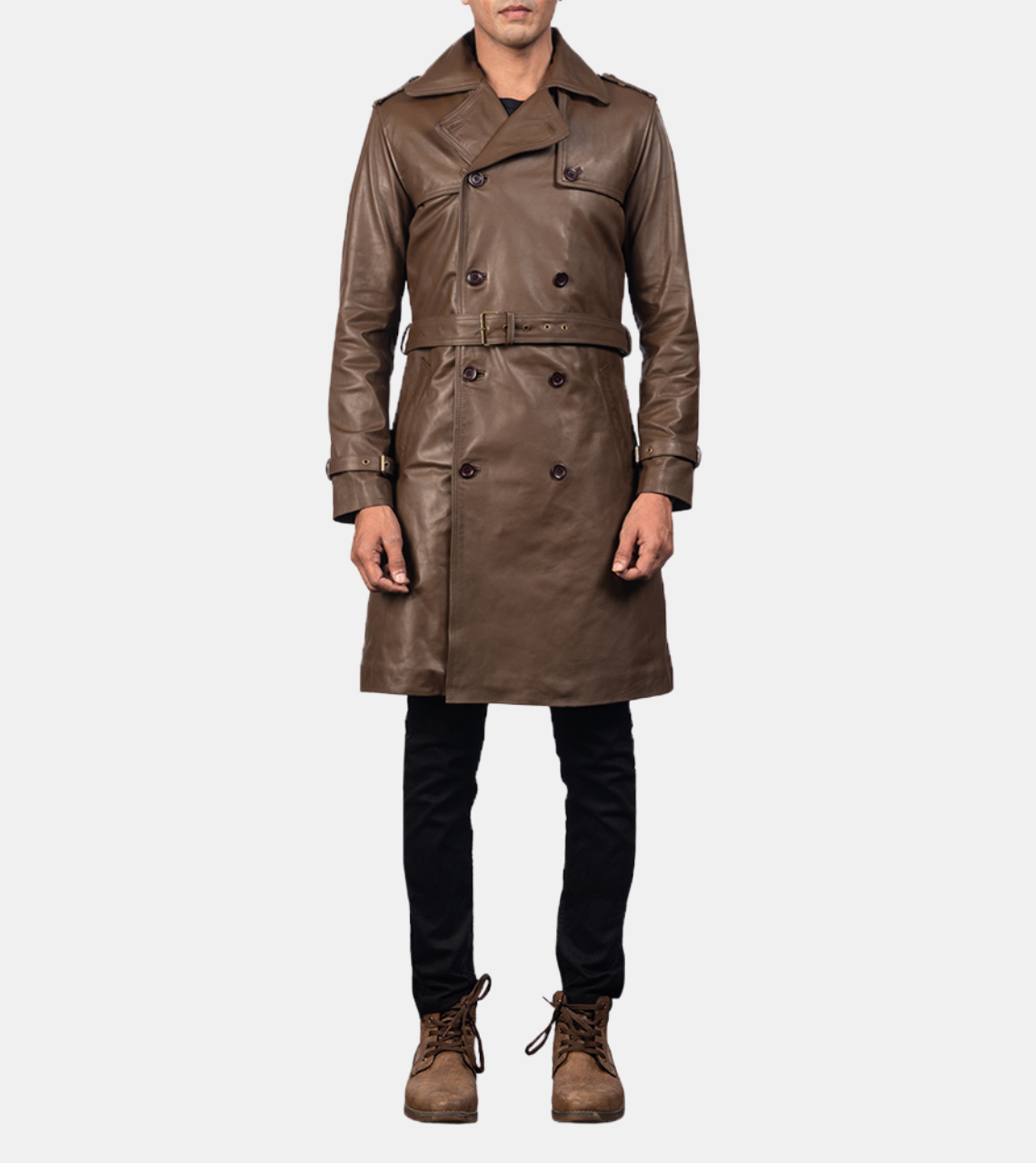  Brown Notched Leather Coat 