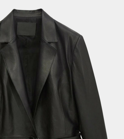 Sleek Black Leather Blazer For Women's