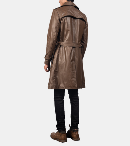  Kian Men's Brown Notched Leather Coat Back