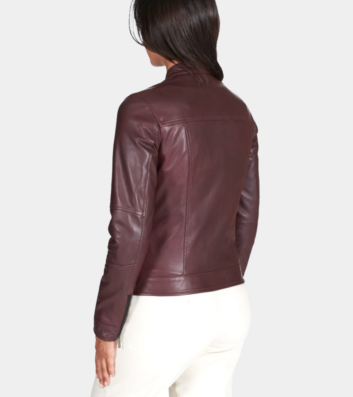 Slim Fit Women's Biker Leather Jacket Back