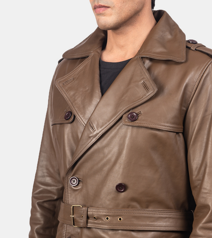  Kian Brown Notched Leather Coat 