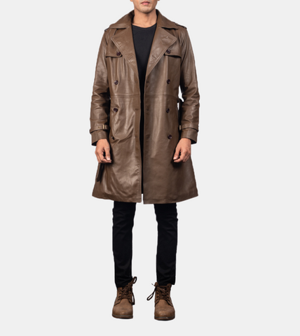  Kian Brown Notched Leather Coat For Men's