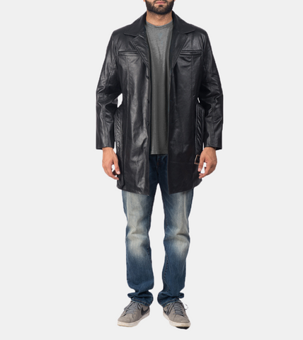 Ledger Men's Black Waxed Leather Coat