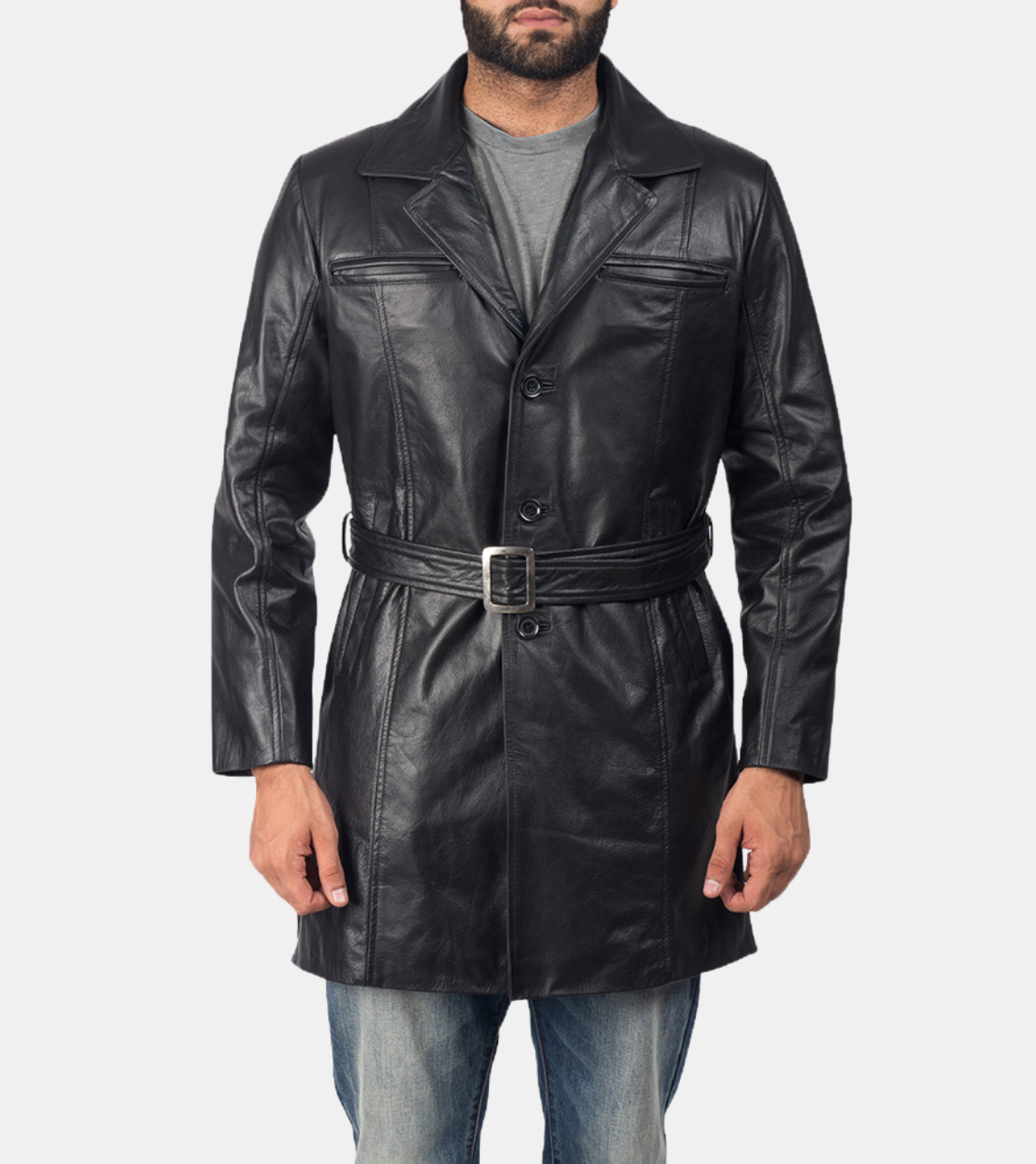 Men's Black Waxed Leather Coat