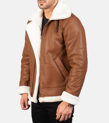 Brown Leather Bomber Jacket 