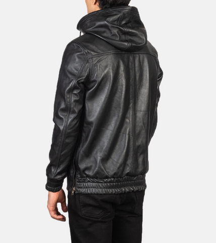 Black Chasity Hooded Leather Pullover Jacket Back