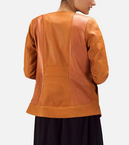  Orange Brown Women's Biker Leather Jacket  Back
