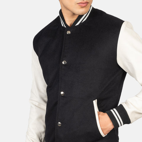 Men's Hybrid Stripped Varsity Leather Jacket