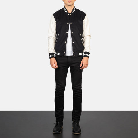 Shane Hybrid Stripped Varsity Leather Jacket For Men's