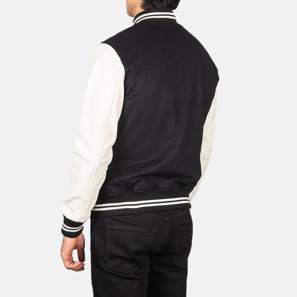 Shane Hybrid Stripped Varsity Leather Jacket Back