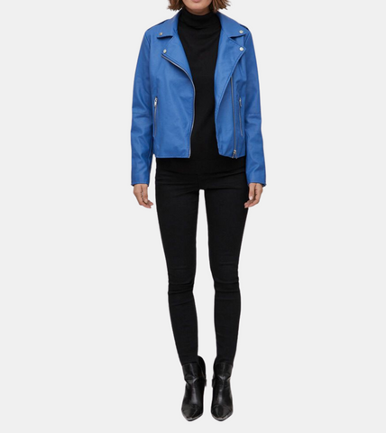 Luisa Women's Cobalt Biker's Leather Jacket