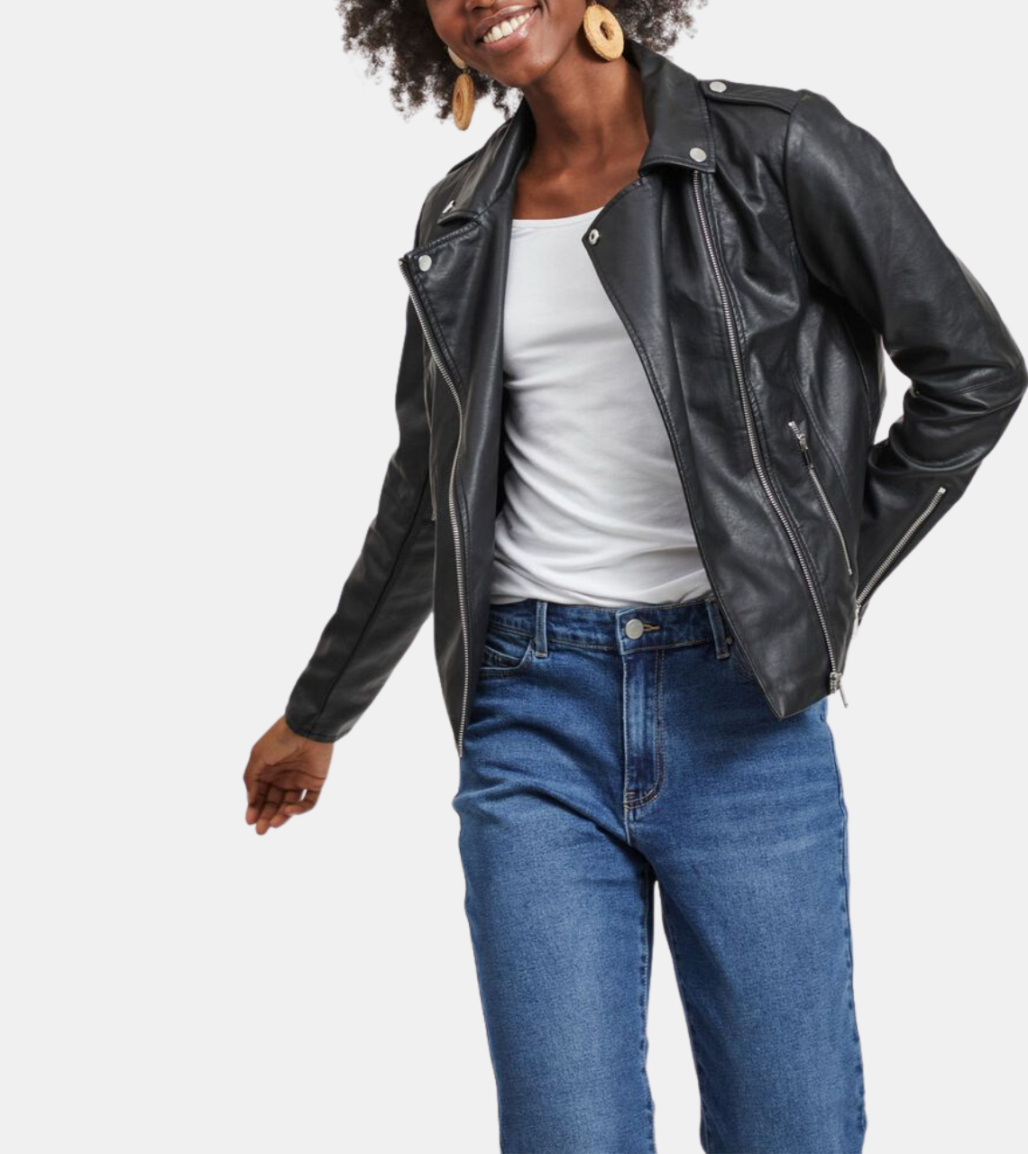  Calix Women's Black Leather Biker Jacket 