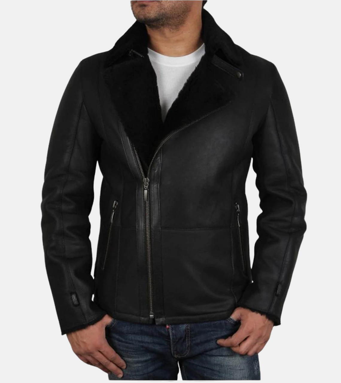 Devon Men's Aviator Black Shearling Leather Jacket