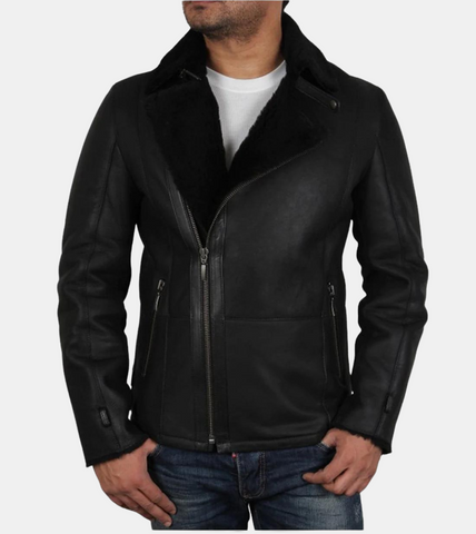 Devon Men's Aviator Black Shearling Leather Jacket
