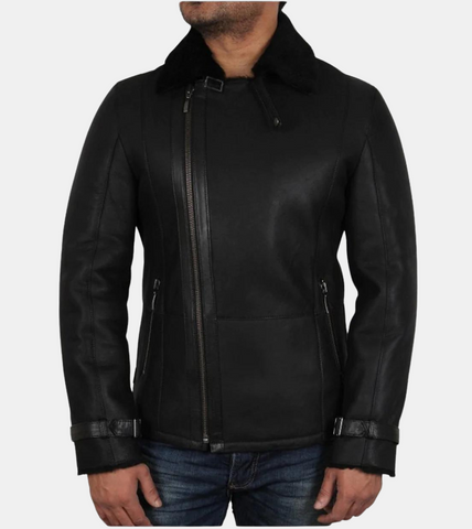  Aviator Black Shearling Leather Jacket