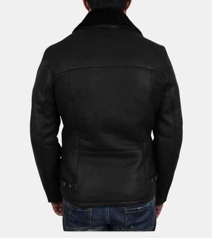 Devon Men's Aviator Black Shearling Leather Jacket Back