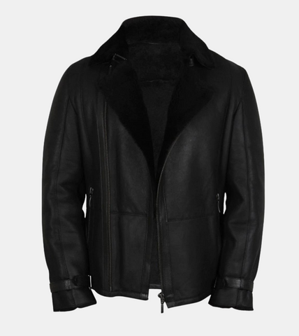  Men's Aviator Black Shearling Leather Jacket