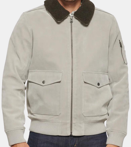 Men's Ivory Suede Leather Aviator Jacket