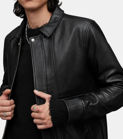  Elliot Black Bomber Leather Aviator Jacket For Men's