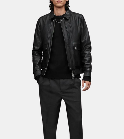  Elliot Men's Black Bomber Leather Aviator Jacket 