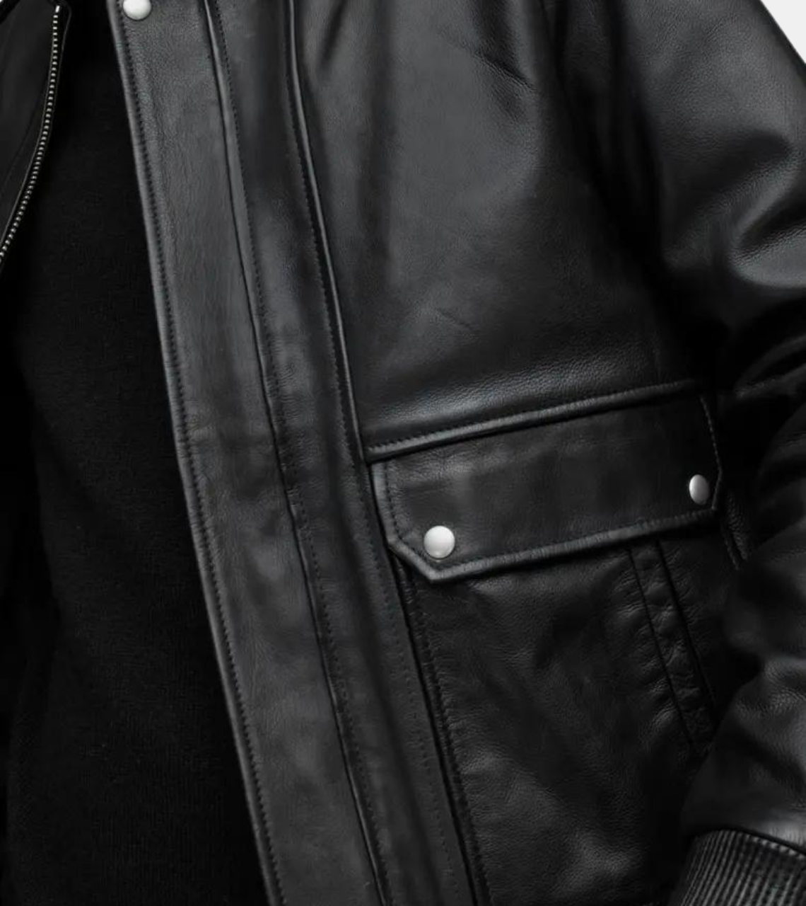  Elliot Men's Black Bomber Leather Aviator Jacket  Pocket