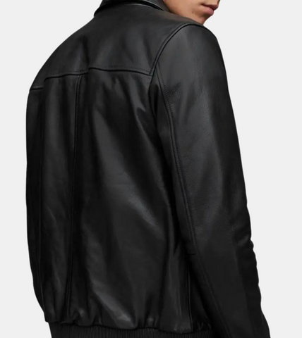  Elliot Men's Black Bomber Leather Aviator Jacket  Back