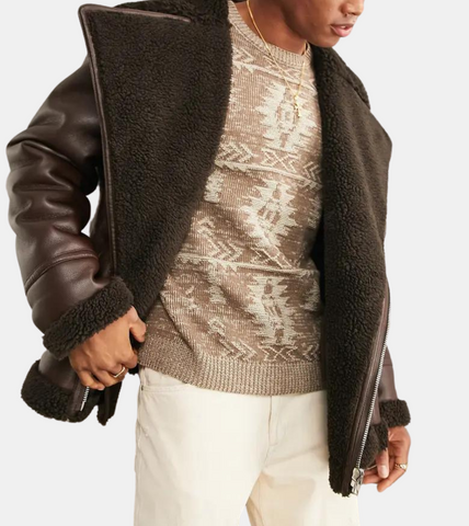 Shearling Brown Leather Aviator Jacket