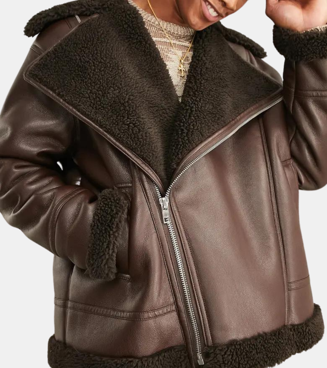 Cyrus Men's Shearling Brown Leather Aviator Jacket