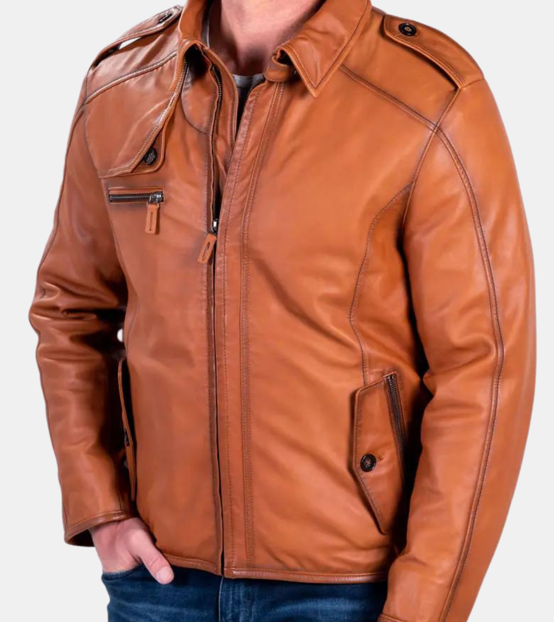  Evian Men's Bronze Leather Aviator Jacket 