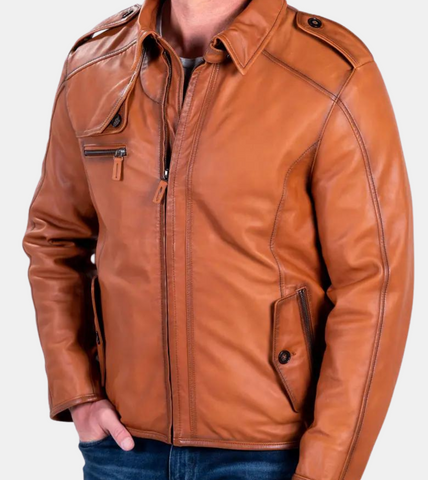  Evian Men's Bronze Leather Aviator Jacket 