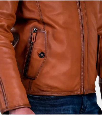  Evian Men's Bronze Leather Aviator Jacket  Pocket