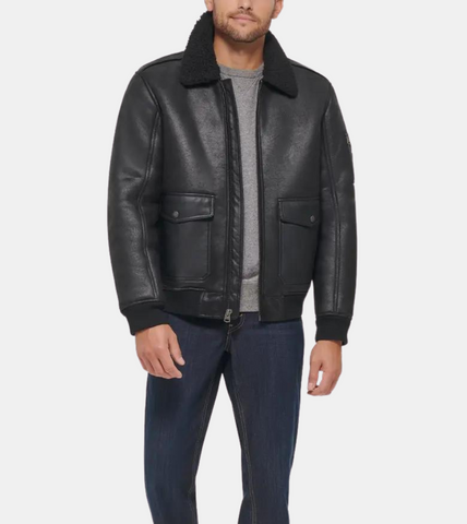  Hester Men's Black Aviator Bomber Leather Jacket 
