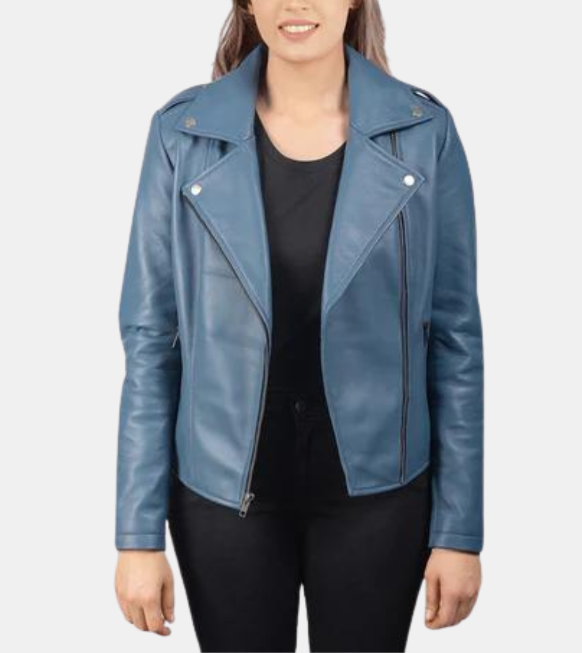 Shaelyn Women's Blue Biker's Leather Jacket