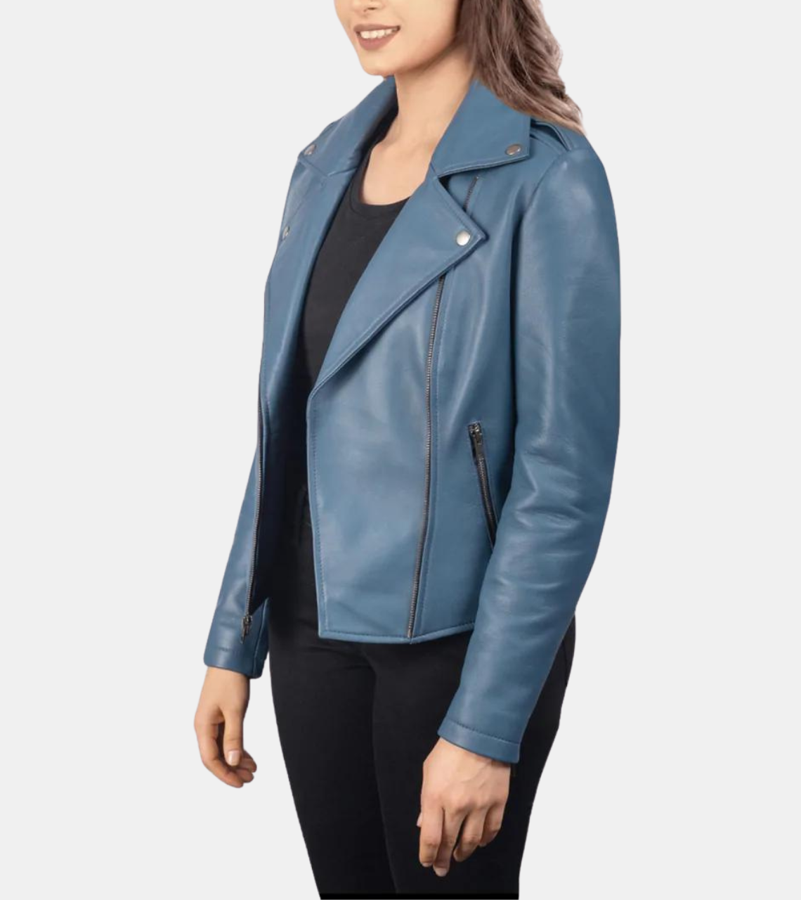 Shaelyn Blue Biker's Leather Jacket For Women's
