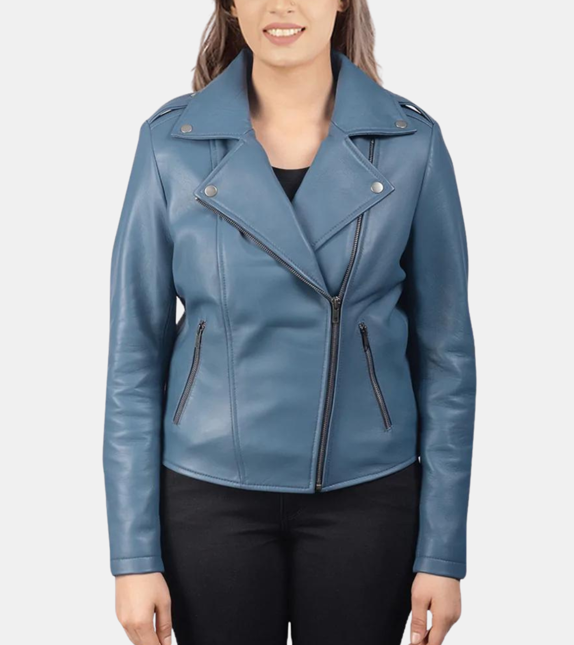 Women's Blue Biker's Leather Jacket