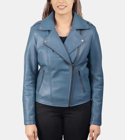 Women's Blue Biker's Leather Jacket