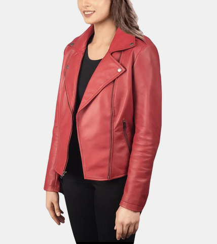 Vellity Women's Red Leather Jacket