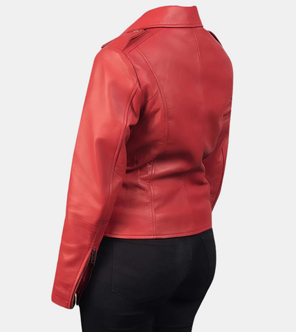 Vellity Women's Red Leather Jacket