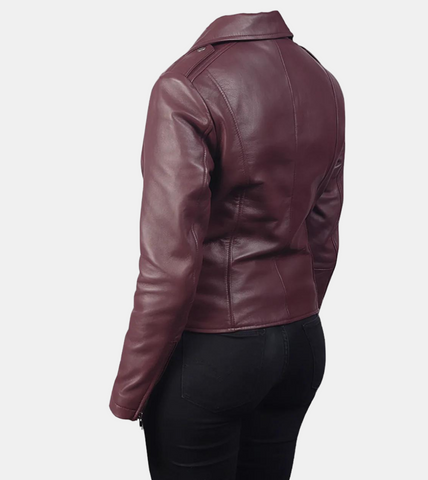 Cielle Women's Plum Red Leather Jacket