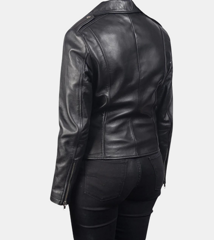 Karliah Women's Black Biker's Leather Jacket Back