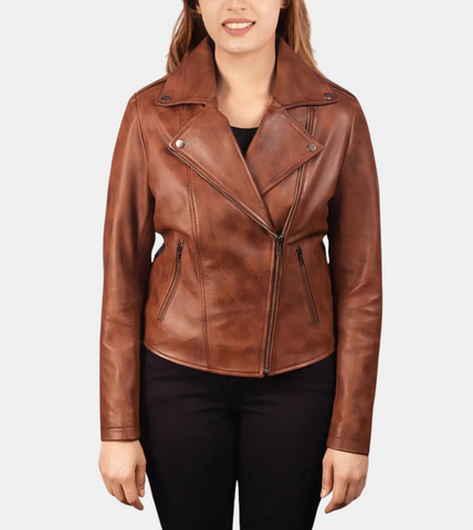 Clementine Women's Brown Rugged Leather Jacket