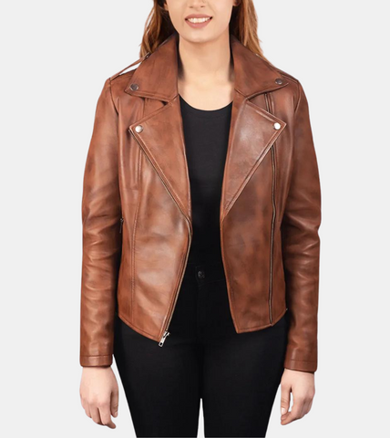 Clementine Women's Brown Rugged Leather Jacket