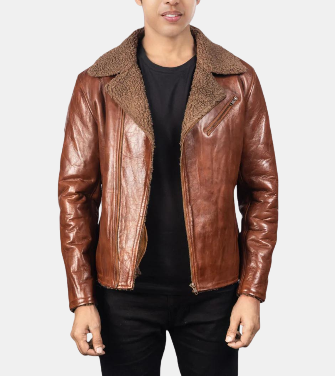 Jessamy Men's Distressed Shearling Brown Leather Jacket