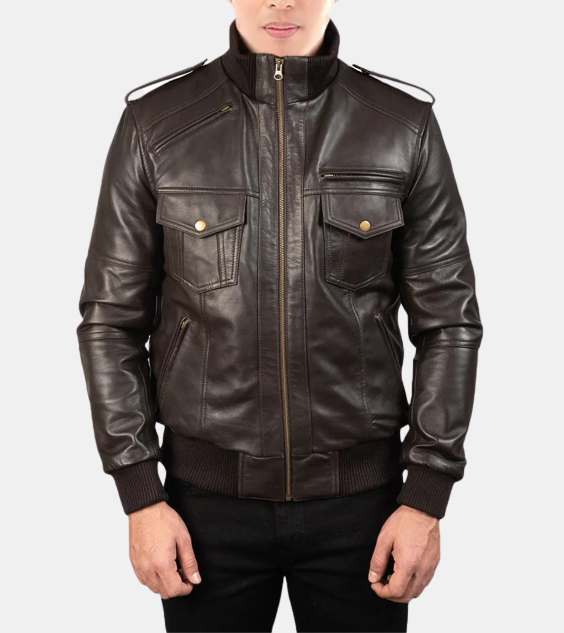 Zeve Men's Bomber Brown Leather Jacket