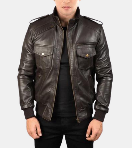  Men's Bomber Brown Leather Jacket