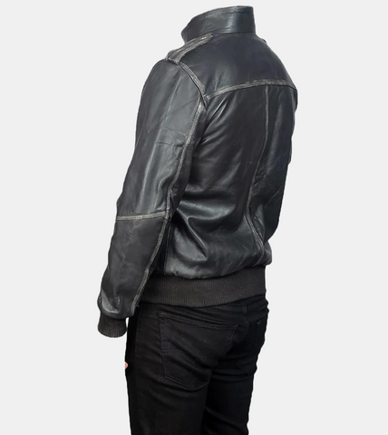 Ailith Black Bomber Leather Jacket For Men's