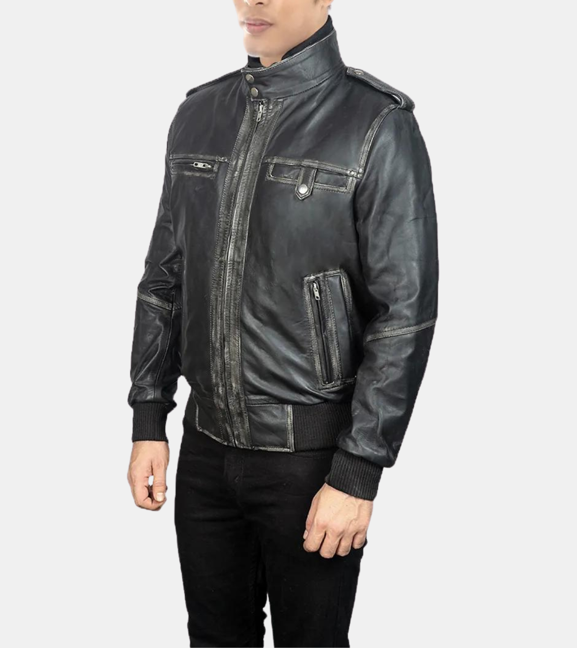 Men's Black Bomber Leather Jacket