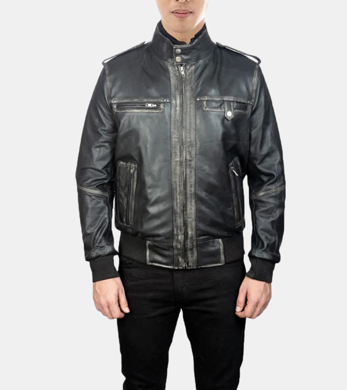 Ailith Men's Black Bomber Leather Jacket