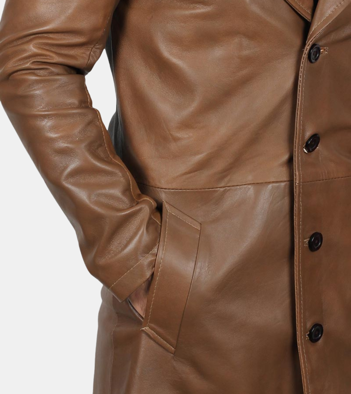  Avies Men's Brown Leather Coat  Pocket